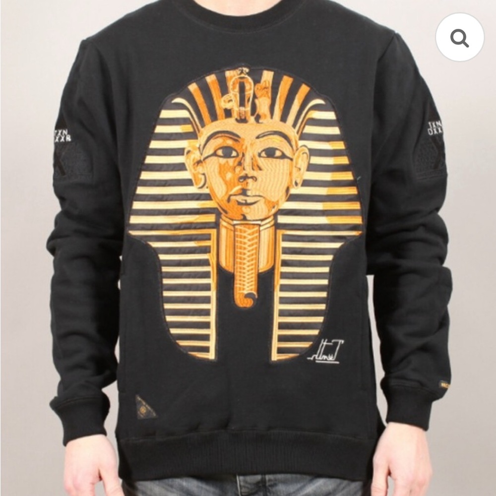 10.Deep Black and Gold Pharaoh Crewneck Sweater